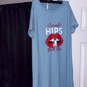 Blue Graphic T-Shirt with Red Lips Design